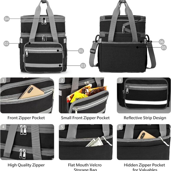 Lunch Box for Women, Insulated Double Deck Lunch Bag for Adults, Leakproof Coole - Picture 3 of 7